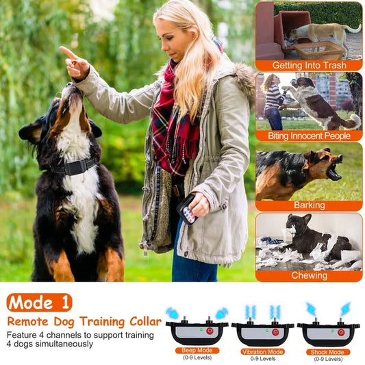 HKM-2458301 Wireless Dog Training Collar with Remote Fence System, Waterproof Receiver, 4 Channels, Beep/Vibration/Shock Modes, Rechargeable