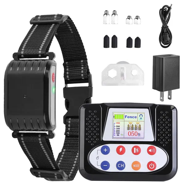 HKM-2458301 Wireless Dog Training Collar with Remote Fence System, Waterproof Receiver, 4 Channels, Beep/Vibration/Shock Modes, Rechargeable