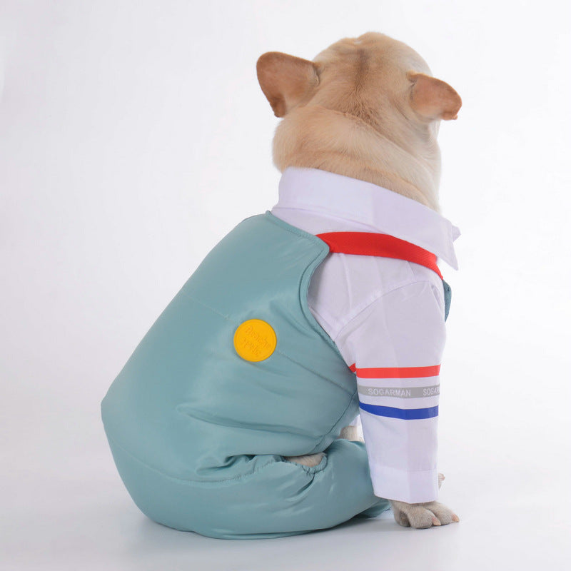 HKM-2459197 Teddy Dog Cotton Strap Pants in Bean Green, Grey, and Blue for All Sizes