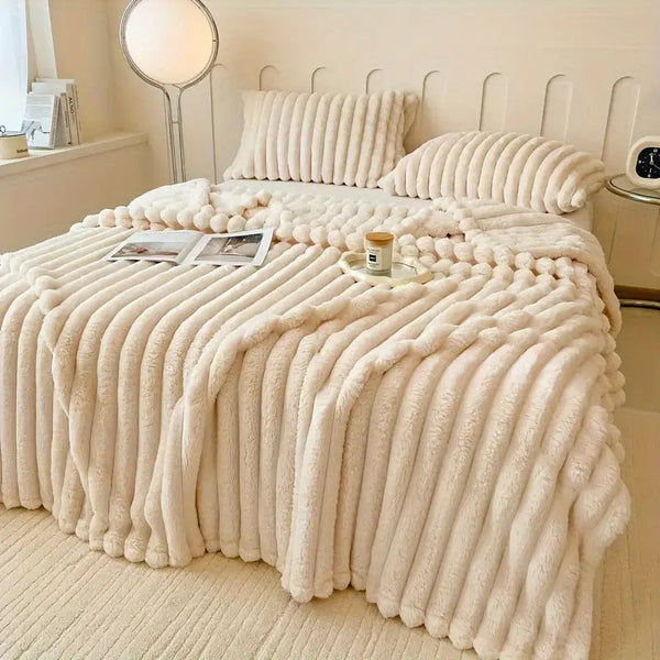HKM-245971 Luxury Soft Imitation Rabbit Fur Shawl Blanket - Multiple Sizes and Colors Available