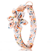 HKM-2460605 Flower Print Dog Collar with Rose Metal Buckle and Sunflower Design in Blue, Orange, and Gray-Green