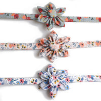 HKM-2460605 Flower Print Dog Collar with Rose Metal Buckle and Sunflower Design in Blue, Orange, and Gray-Green