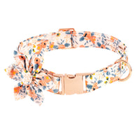 HKM-2460605 Flower Print Dog Collar with Rose Metal Buckle and Sunflower Design in Blue, Orange, and Gray-Green