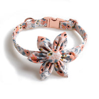 HKM-2460605 Flower Print Dog Collar with Rose Metal Buckle and Sunflower Design in Blue, Orange, and Gray-Green