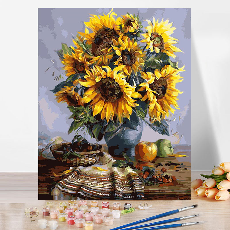 HKM-246227 Sunflower Vase Digital Oil Painting DIY Kit - Modern 40x50 Canvas Decor