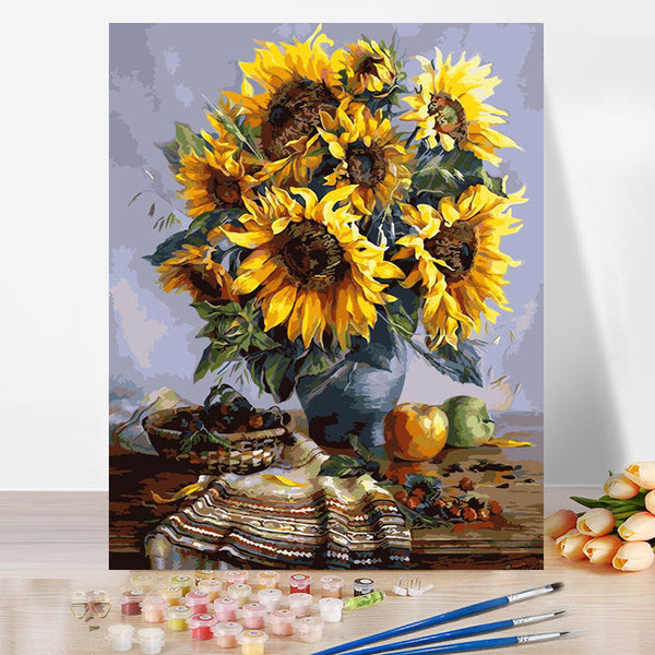 HKM-246227 Sunflower Vase Digital Oil Painting DIY Kit - Modern 40x50 Canvas Decor