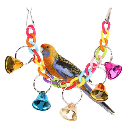 HKM-246227 Wooden Swing and Biting Toy for Birds - Multi-Color Parrot Play Accessory, 35cm
