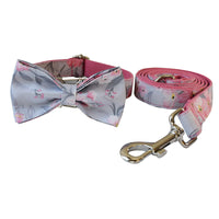 HKM-2462397 Stylish Ink Painting Print Dog Collar and Leash Set with Bow