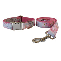 HKM-2462397 Stylish Ink Painting Print Dog Collar and Leash Set with Bow