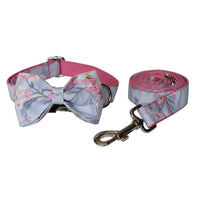 HKM-2462397 Stylish Ink Painting Print Dog Collar and Leash Set with Bow