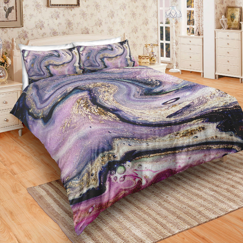 HKM-246291 Gilt Marble Three-Piece Bedding Set with Floral Design in Multiple Sizes