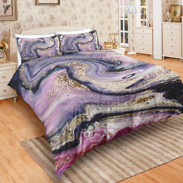 HKM-246291 Gilt Marble Three-Piece Bedding Set with Floral Design in Multiple Sizes