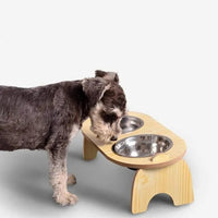 HKM-2464573 Cervical Spine Protection Wooden Frame Pet Bowl with Ceramic Insert, Single/Dual Options