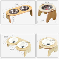 HKM-2464573 Cervical Spine Protection Wooden Frame Pet Bowl with Ceramic Insert, Single/Dual Options