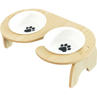 HKM-2464573 Cervical Spine Protection Wooden Frame Pet Bowl with Ceramic Insert, Single/Dual Options