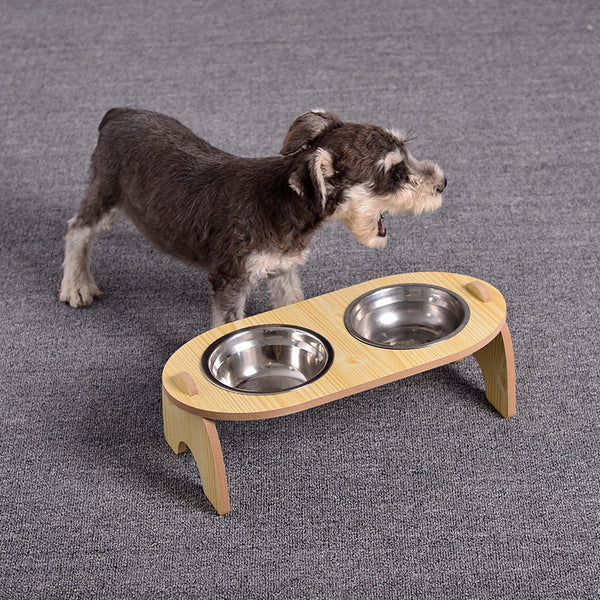 HKM-2464573 Cervical Spine Protection Wooden Frame Pet Bowl with Ceramic Insert, Single/Dual Options