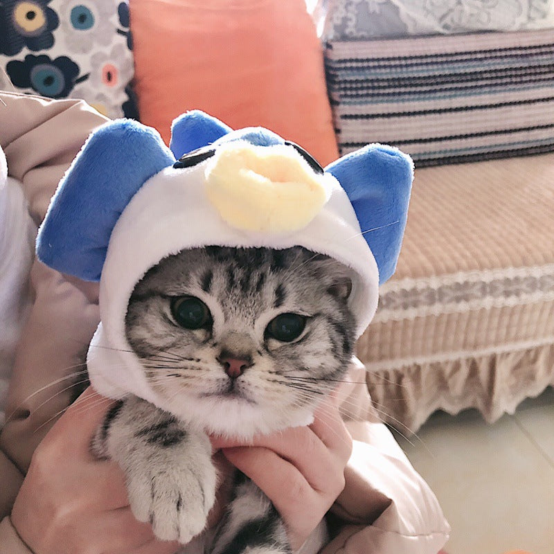 HKM-2465981 Cute Cat Headgear with Ear Holes – Warm Soft Decorative Hat for Kittens and Adult Cats