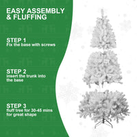 HKM-246739 7ft Hinged 3-Part White PVC Christmas Tree for Indoor Living Room Decorations