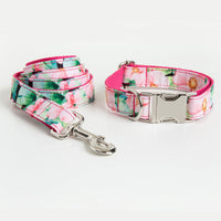HKM-2468157 Flower Pattern Dog Collar and Leash Set with Comfortable Cotton Webbing