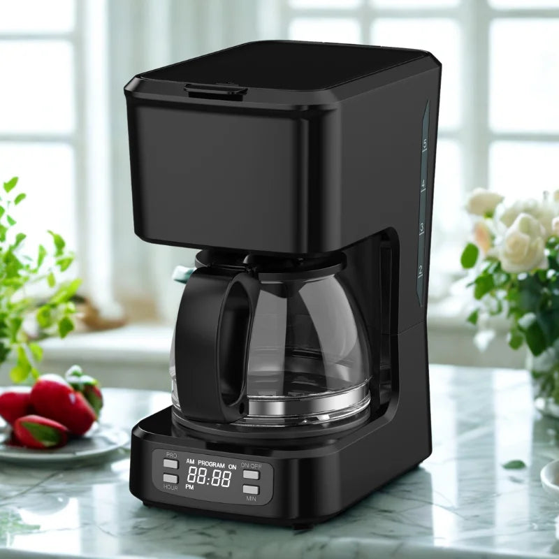 HKM-246867 Programmable 5-Cup Coffee Maker with Ground Coffee Option, Clear Water Level Indicator, Non-Stick Warming Plate