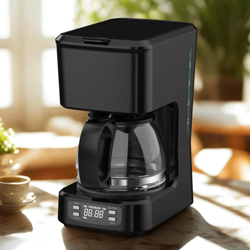 HKM-246867 Programmable 5-Cup Coffee Maker with Ground Coffee Option, Clear Water Level Indicator, Non-Stick Warming Plate