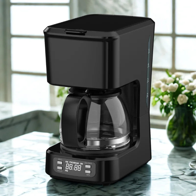 HKM-246867 Programmable 5-Cup Coffee Maker with Ground Coffee Option, Clear Water Level Indicator, Non-Stick Warming Plate