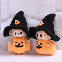 HKM-2468925 Halloween Pumpkin Doll Clothes with Black Hat - Plush Outfit for Decorative Use