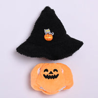 HKM-2468925 Halloween Pumpkin Doll Clothes with Black Hat - Plush Outfit for Decorative Use