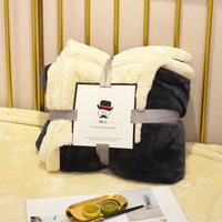 HKM-247059 Double Layer Flannel and Lamb Wool Blanket - Soft Plush Throw for Sofa and Bed