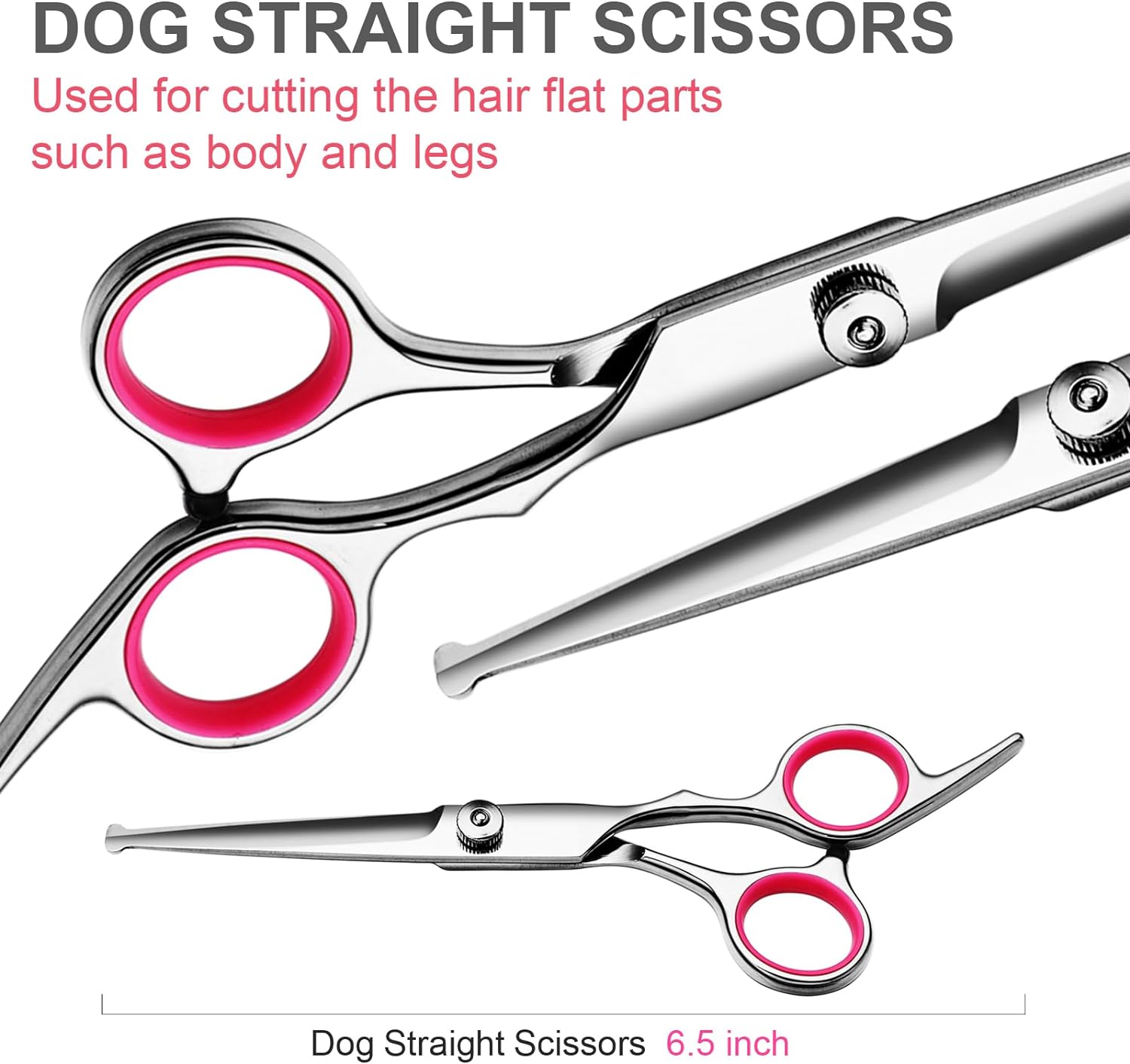 HKM-2471613 Professional Pet Grooming Scissors Set with Safety Round Tips - Stainless Steel Thinning and Curved Shears, Comb Included