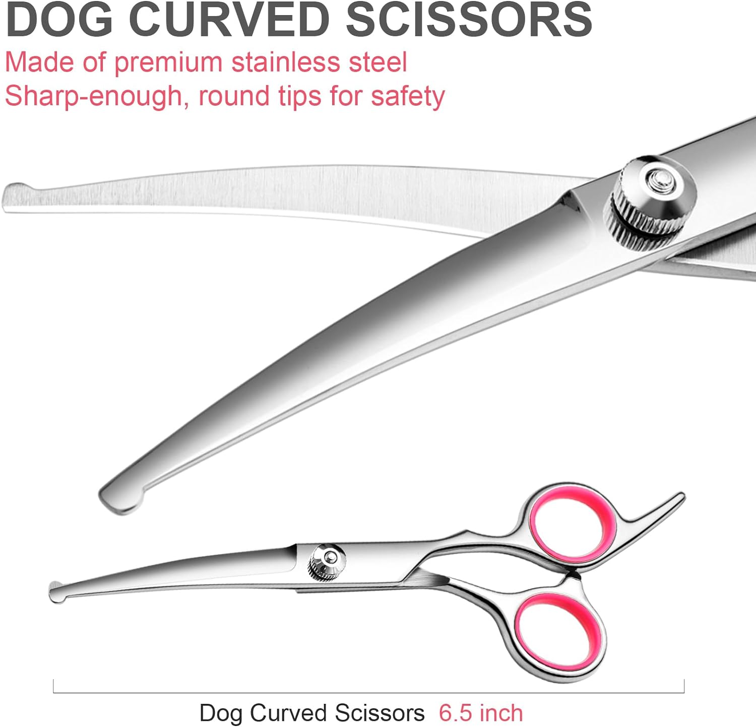 HKM-2471613 Professional Pet Grooming Scissors Set with Safety Round Tips - Stainless Steel Thinning and Curved Shears, Comb Included