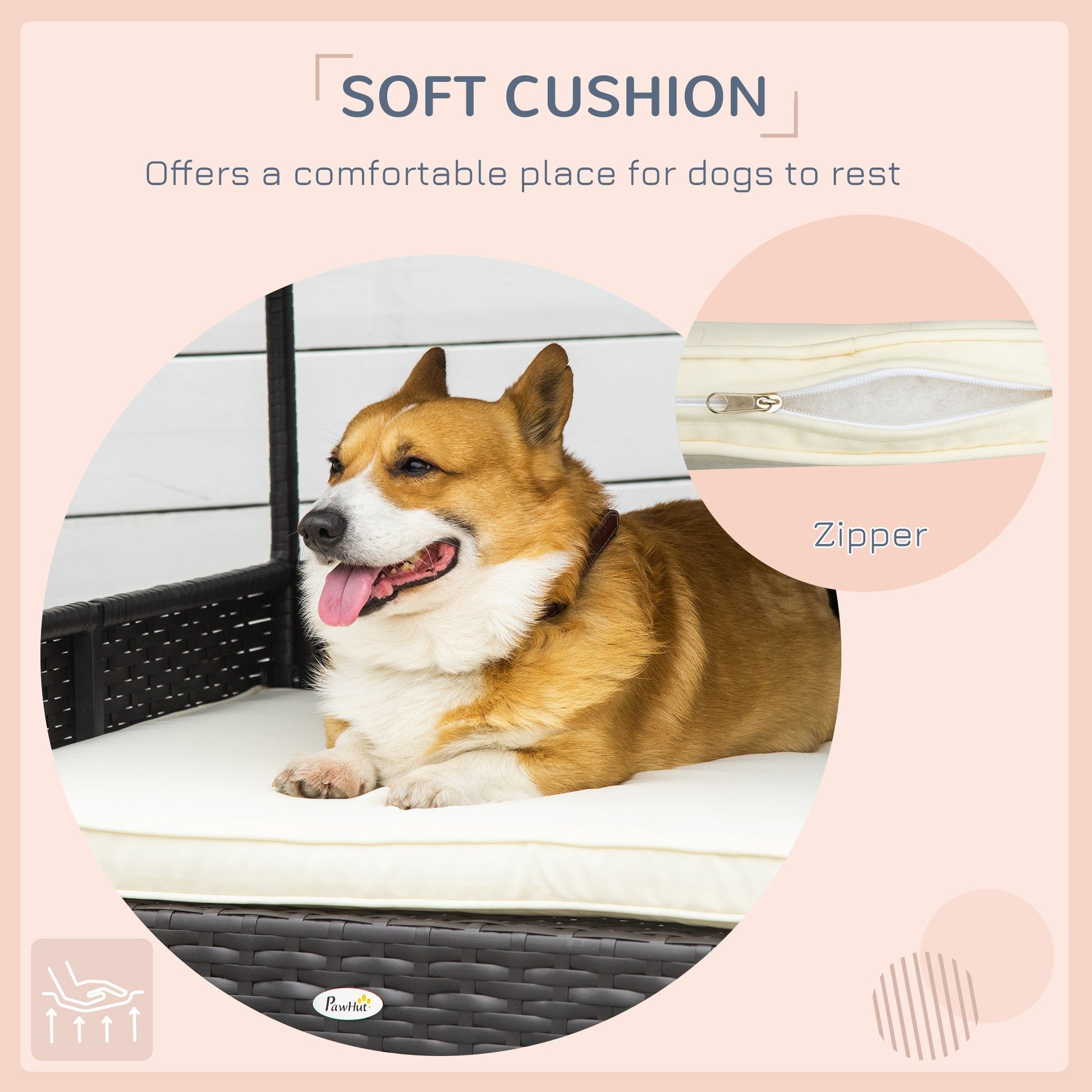 HKM-2472765 Outdoor Dog House with Canopy and Comfortable Cushion for Small to Medium Dogs