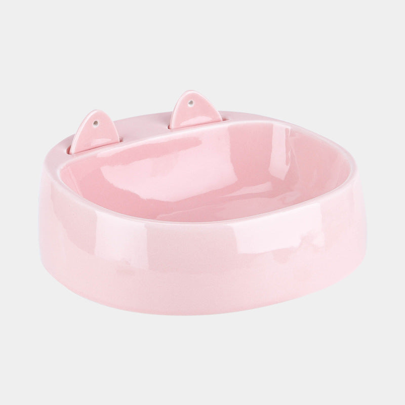 HKM-247315 Ceramic Drinking Water Rice Bowl for Pets with Spoon - Automatic Feeding Cat Bowl