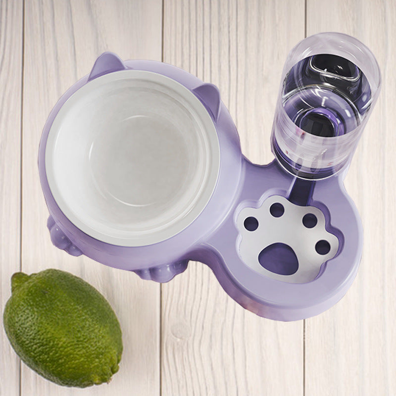 HKM-2474301 Double Bowl Automatic Ceramic Dog Water Bowl with Stainless Steel Cat Dish