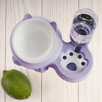 HKM-2474301 Double Bowl Automatic Ceramic Dog Water Bowl with Stainless Steel Cat Dish