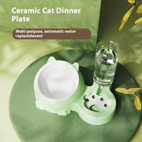 HKM-2474301 Double Bowl Automatic Ceramic Dog Water Bowl with Stainless Steel Cat Dish