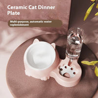 HKM-2474301 Double Bowl Automatic Ceramic Dog Water Bowl with Stainless Steel Cat Dish