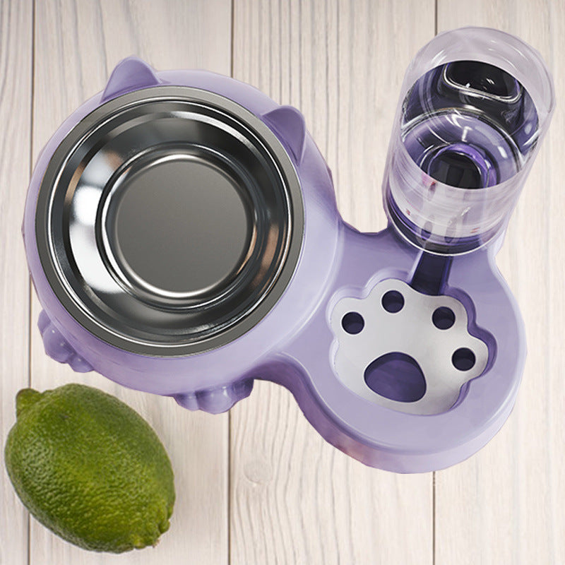 HKM-2474301 Double Bowl Automatic Ceramic Dog Water Bowl with Stainless Steel Cat Dish