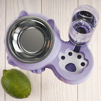 HKM-2474301 Double Bowl Automatic Ceramic Dog Water Bowl with Stainless Steel Cat Dish