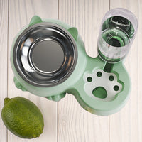 HKM-2474301 Double Bowl Automatic Ceramic Dog Water Bowl with Stainless Steel Cat Dish