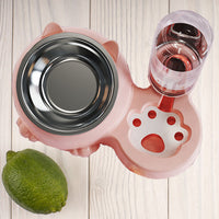 HKM-2474301 Double Bowl Automatic Ceramic Dog Water Bowl with Stainless Steel Cat Dish