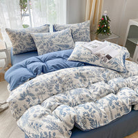 HKM-247443 Soft Pastoral Double-Layer Yarn Bedding Set - Plant and Flower Design, Multiple Sizes Available