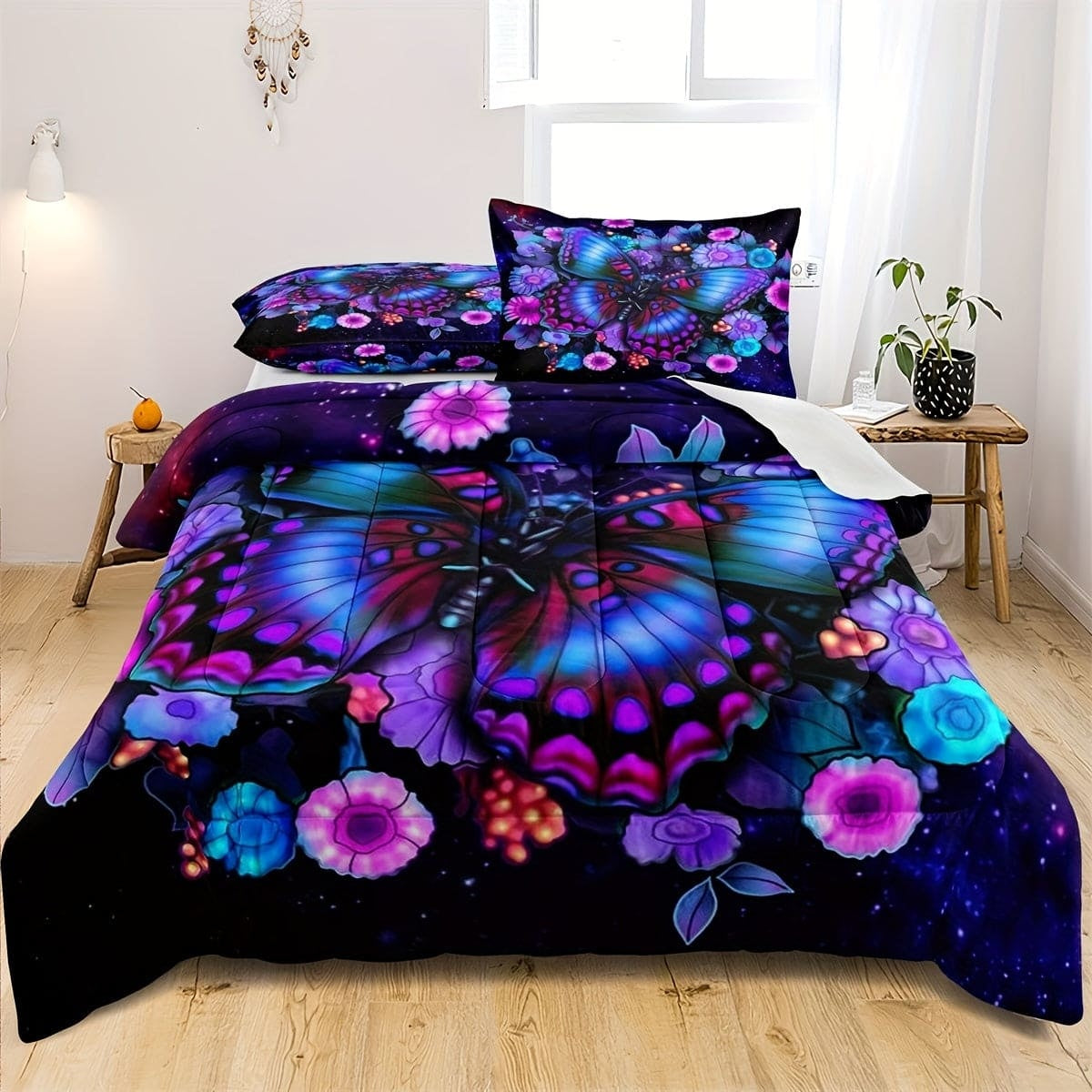 HKM-247763 Three-Piece Cartoon Anime Mushroom House Bedding Set with Bed Sheet and Pillowcases