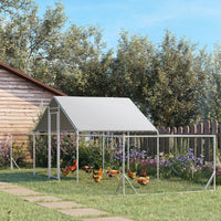 HKM-2477757 Large Chicken Coop with Weather-Resistant Cover for 12-14 Chickens - 23' x 6.6' Silver Enclosure