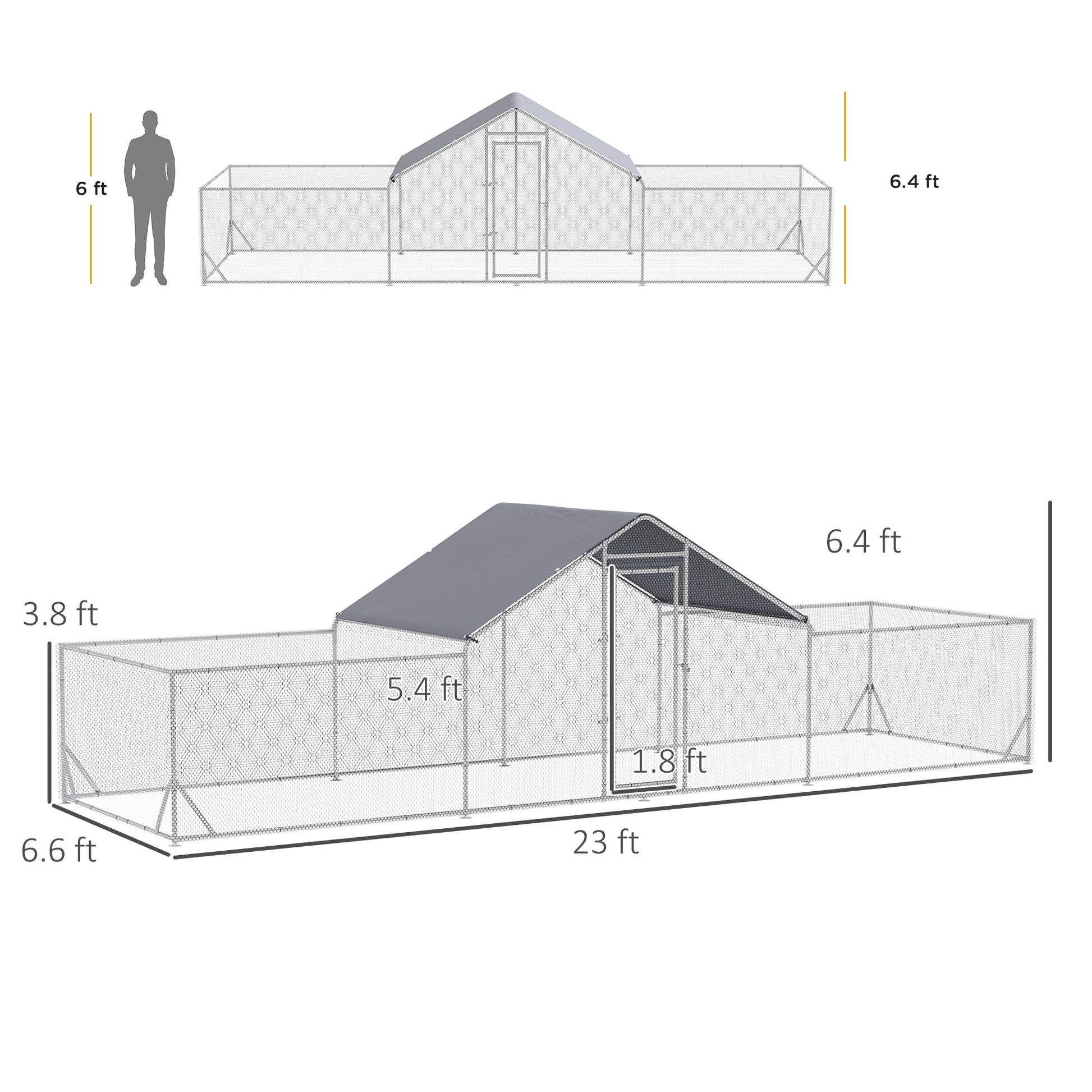 HKM-2477757 Large Chicken Coop with Weather-Resistant Cover for 12-14 Chickens - 23' x 6.6' Silver Enclosure