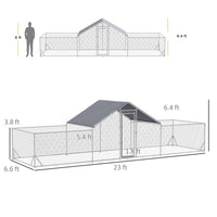 HKM-2477757 Large Chicken Coop with Weather-Resistant Cover for 12-14 Chickens - 23' x 6.6' Silver Enclosure