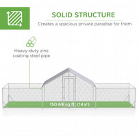 HKM-2477757 Large Chicken Coop with Weather-Resistant Cover for 12-14 Chickens - 23' x 6.6' Silver Enclosure