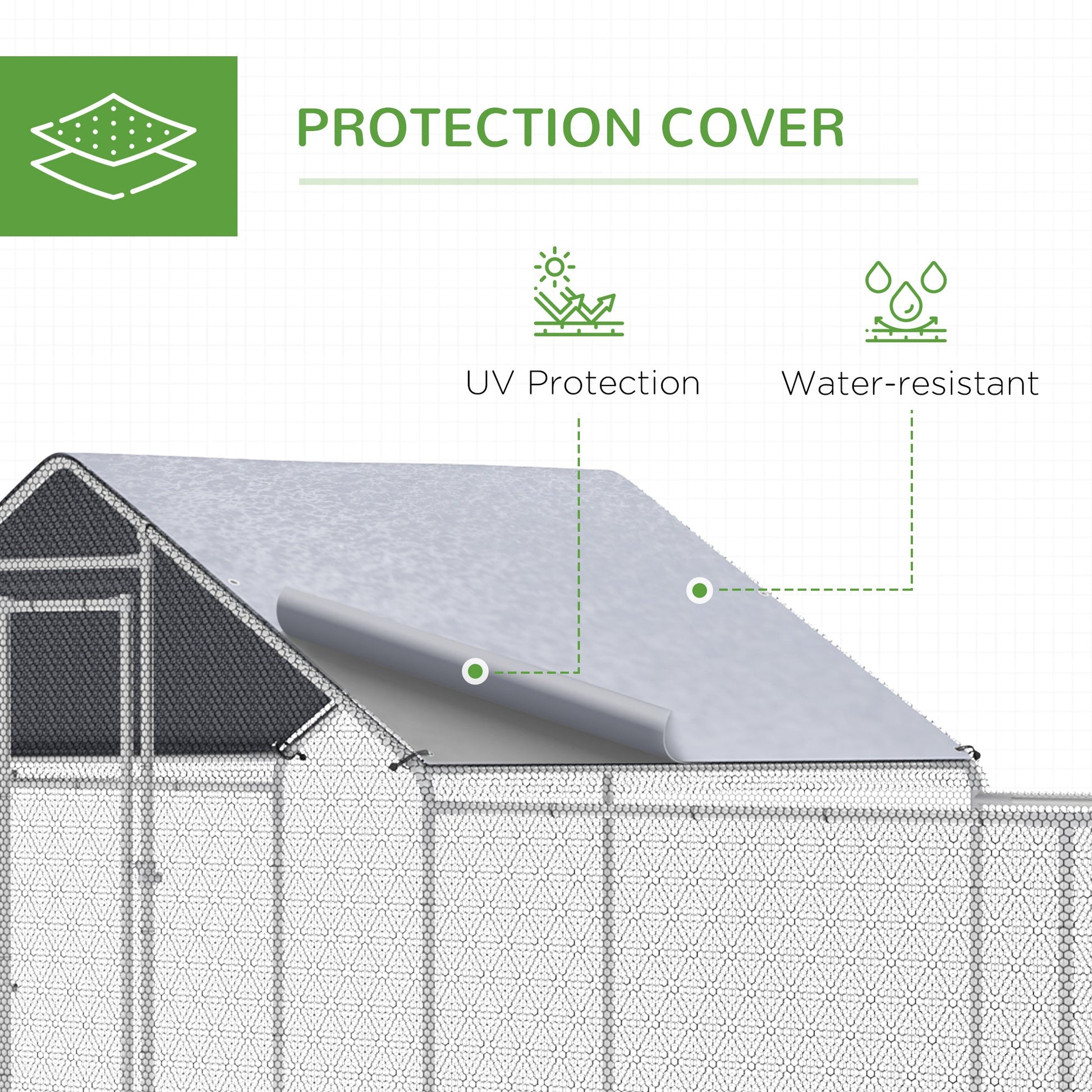 HKM-2477757 Large Chicken Coop with Weather-Resistant Cover for 12-14 Chickens - 23' x 6.6' Silver Enclosure