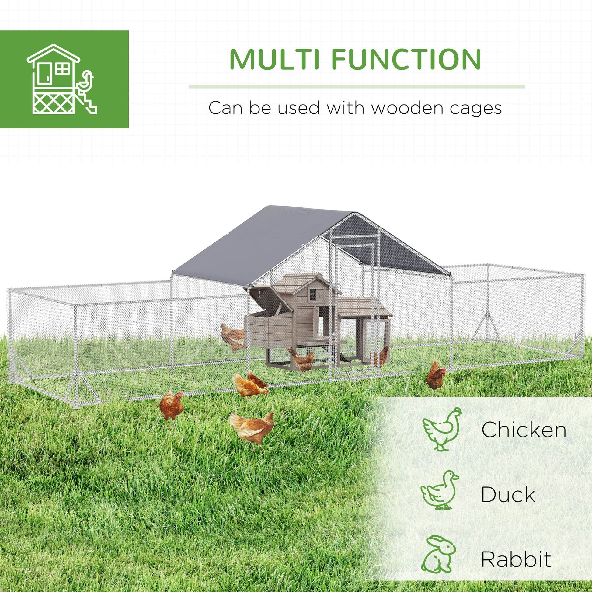 HKM-2477757 Large Chicken Coop with Weather-Resistant Cover for 12-14 Chickens - 23' x 6.6' Silver Enclosure