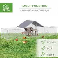 HKM-2477757 Large Chicken Coop with Weather-Resistant Cover for 12-14 Chickens - 23' x 6.6' Silver Enclosure